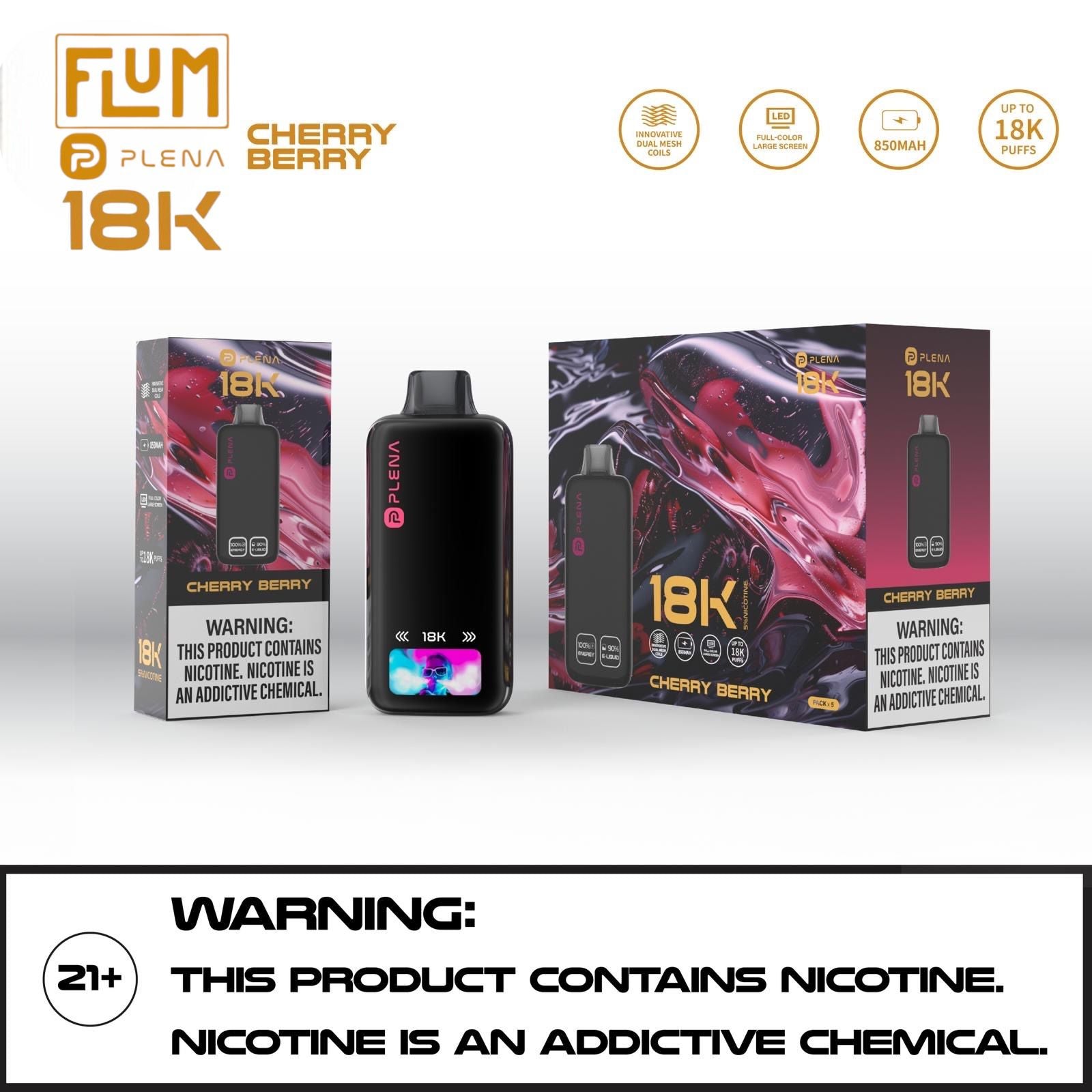 Premium FLUM PLENA 18K NICOTINE DISPOSABLE VAPE | $14.99