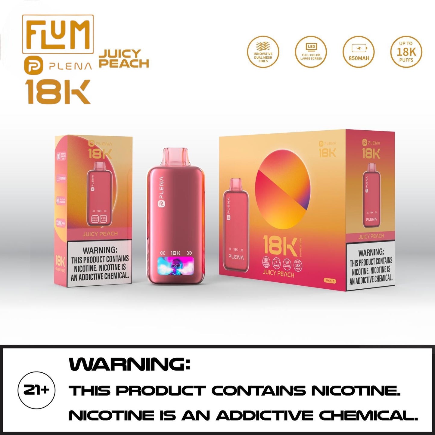 Premium FLUM PLENA 18K NICOTINE DISPOSABLE VAPE | $14.99