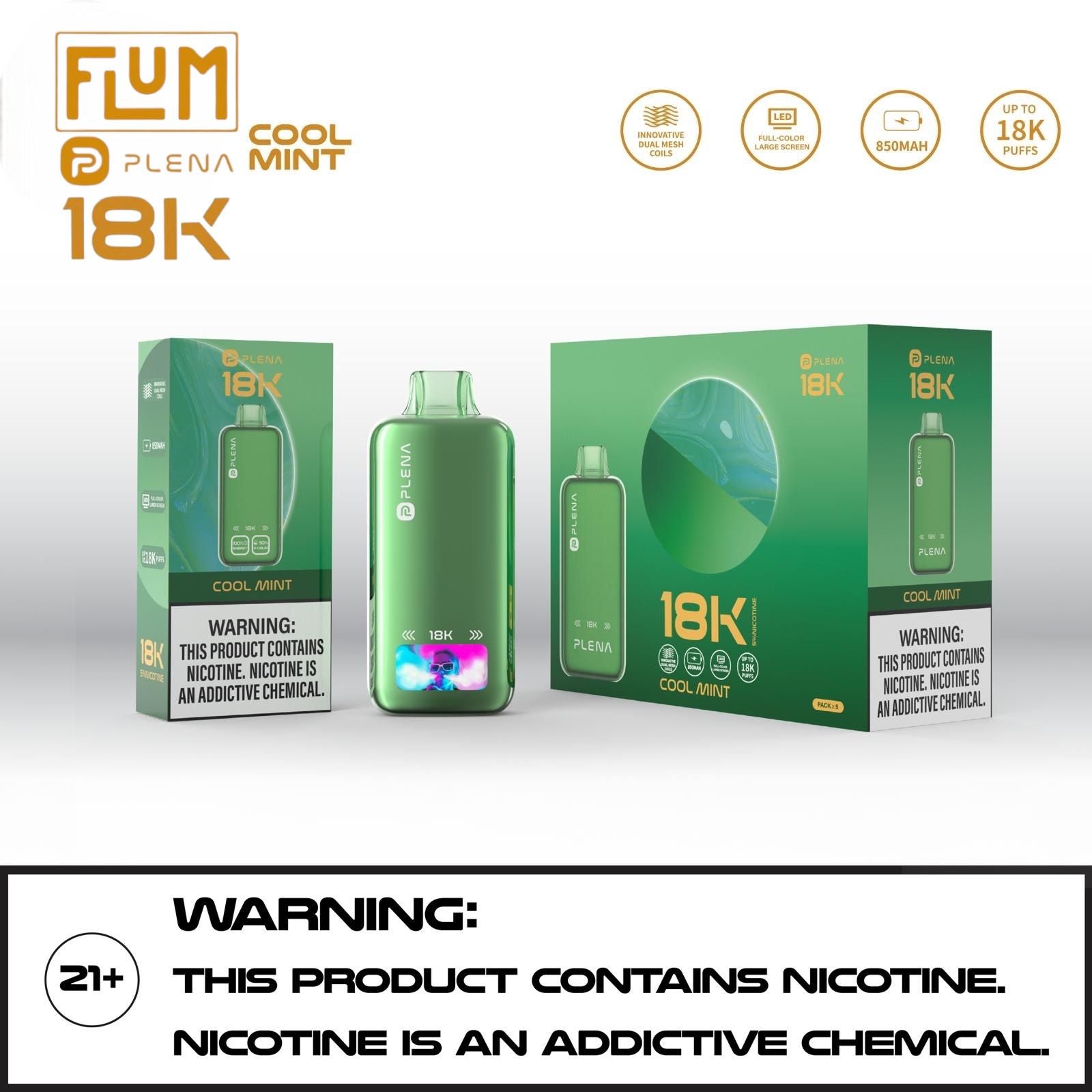 Premium FLUM PLENA 18K NICOTINE DISPOSABLE VAPE | $14.99